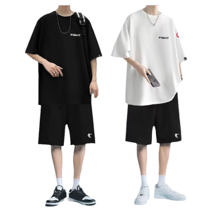 乔丹夏天纯棉短袖t恤运动套装男宽松帅气休闲搭配两件套运动短裤