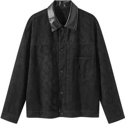 GXG男装 新年系列复古蛇纹印花PU拼接教练夹克外套 25年春新品