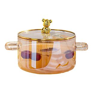 高硼硅玻璃锅可明火煮螺蛳粉锅双耳防爆小熊养生锅泡面锅炖锅汤锅