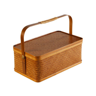 竹编手提盒竹制品手工复古提篮食盒收纳盒礼盒茶具收纳仿古糕点盒