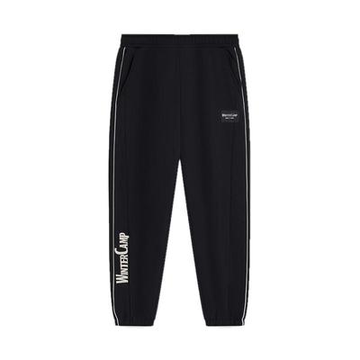 特步高校冬令营运动裤女裤冬季针织长裤印花束脚卫裤黑色休闲裤