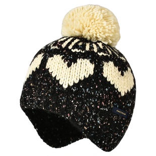 粉色费尔岛毛线帽子女款冬季加厚防寒护耳帽爱心毛球百搭针织帽潮