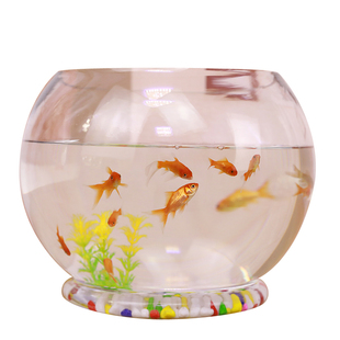 鱼缸透明玻璃办公桌创意客厅圆形龟缸小型乌龟迷你桌面金鱼小鱼缸