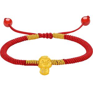 周六福黄金生肖蛇手绳女5d硬金福瑞蛇年本命年红绳定价手链礼物
