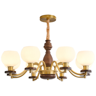 中古风吊灯全铜客厅主灯实木美式复古南洋风法式轻奢餐厅卧室书房