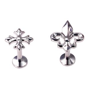 rock boilF136钛合金十字架耳钉轻奢复古内螺纹鸢尾花耳骨钉哥特