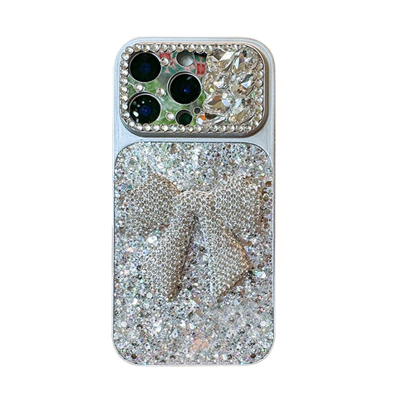 水钻立体蝴蝶结手机壳适用苹果17promax滴胶闪粉亮片iPhone16精孔15奢华14plus高级感13全包精孔女时尚保护套