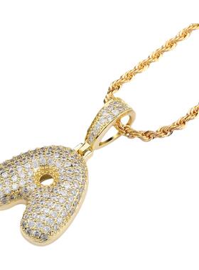 嘻哈潮人英文气泡字母单款和多字组合私人定制满锆石镶嵌镀金饰品