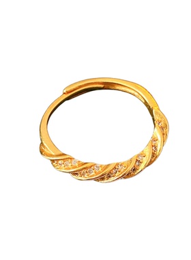 真金电镀锆石螺旋纹路戒指轻奢小众感食指戒时尚复古百搭手饰