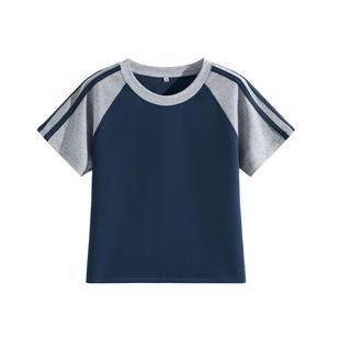 班尼路撞色拼条短袖T恤女2026春夏新款韩系小个子修身显瘦短上衣N