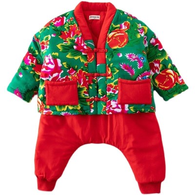 女宝宝喜庆拜年服花袄保暖套装