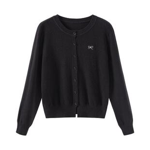 班尼路S&K系列黑色圆领针织开衫女2026新款超火减龄上衣百搭外套Q