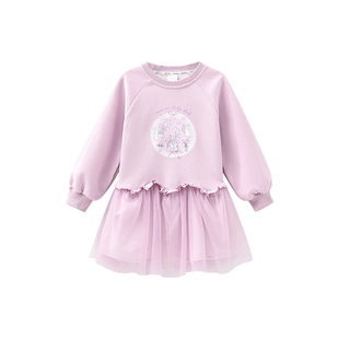 玛米玛卡女童轻纱裙子26春季新款中大童卫衣洋气网纱花边裙超漂亮