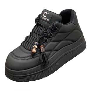 韩版时尚真皮高帮厚底显瘦小白鞋女2025秋冬新款百搭休闲系带板鞋