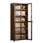 书架落地置物架家用实木书柜带门防尘透明玻璃门一体靠墙储物柜子