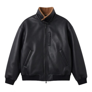 hebbles2025冬装新款时尚立领皮毛一体内里澳毛皮衣夹克外套男