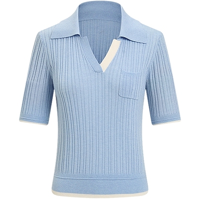 KBNE桑蚕丝羊毛针织衫女淡蓝色凉感上衣2025夏季新款气质短袖