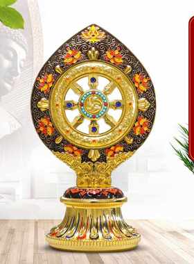 法轮藏传密宗用品珐琅彩绘转法金轮王七政宝家用佛前摆件供修供具