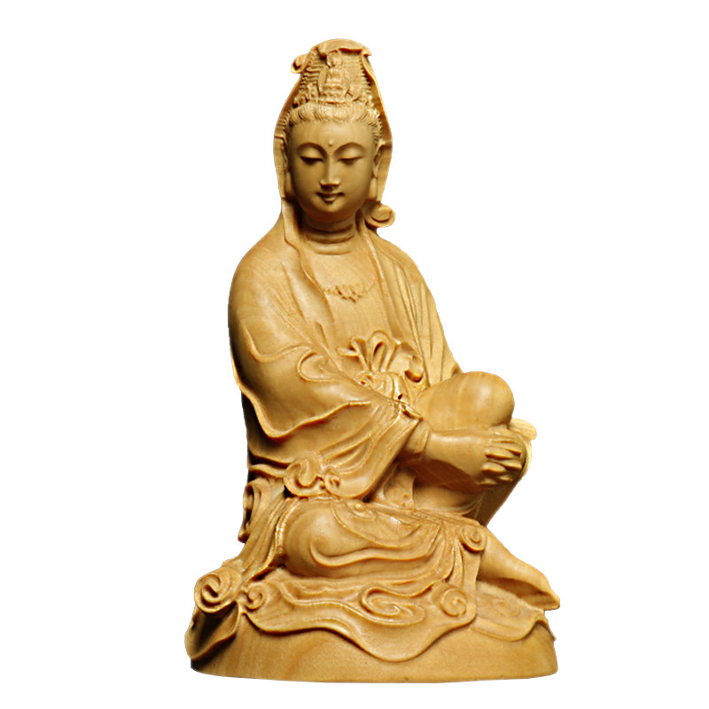 黄杨木雕车摆件居家装饰观音菩萨