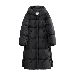 她池连帽羽绒服2025冬季新款女装时尚通勤中长款气质宽松款外套
