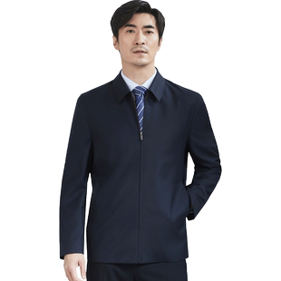 红都男士羊毛含桑蚕丝夹克商务翻领拉链四季款上班正装开会外套