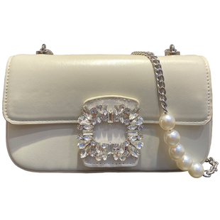 白色包包女式2026新款腋下包珍珠链条包女高级感轻奢小众超火女包