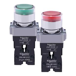 施耐德带灯按钮24V自复位LED开关XB2BW33B1C绿色 BW34M2C红色220V