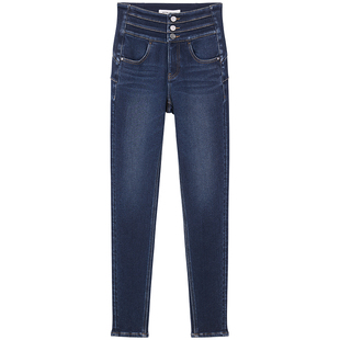 【保暖复合绒】Miss Sixty25冬新款牛仔裤三环腰加厚小脚加绒裤子