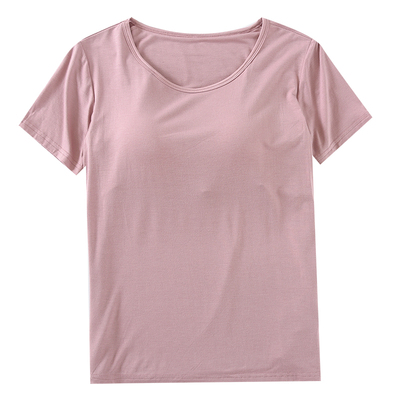 莫代尔t恤女 短袖睡衣单件上衣夏季胸垫半袖打底夏天家居薄款宽松