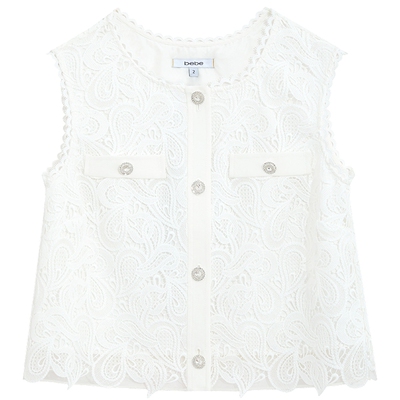 bebe春夏女士千金风白色蕾丝H型短款圆领背心281102