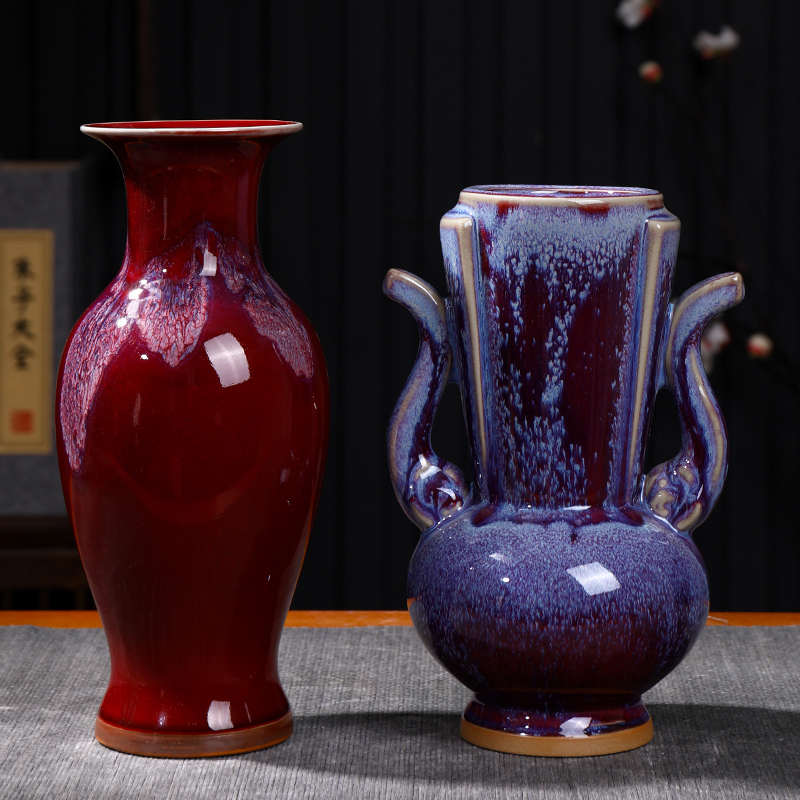 陶瓷新中式钧瓷仿古花瓶客厅插花家居装饰品玄关博古架摆件花瓶