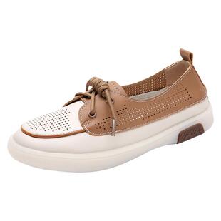 真皮镂空小皮鞋女2024春季新款透气不闷脚休闲鞋时尚浅口单鞋女鞋