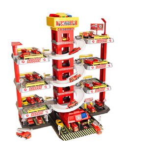 奕思瑞轨道车停车场大楼玩具车小汽车消防3-4岁男孩工程车礼物