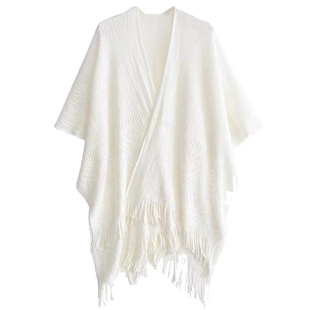 【雪融融】仙女外披米白色流苏披肩镂空百搭针织开衫搭配旗袍无袖