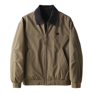 特价  拼料设计白鸭绒刺绣羽绒服男士辑明线牛仔领假两件夹克外套