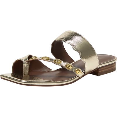 真美诗金沙岛屿2025夏新款舒适老钱风金属饰扣夹趾拖鞋女Y1F03BT5