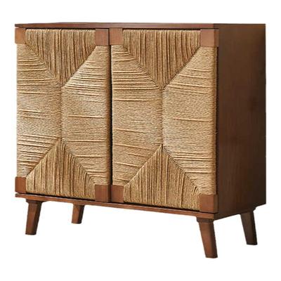 家用茶水柜北欧实木藤编餐边柜