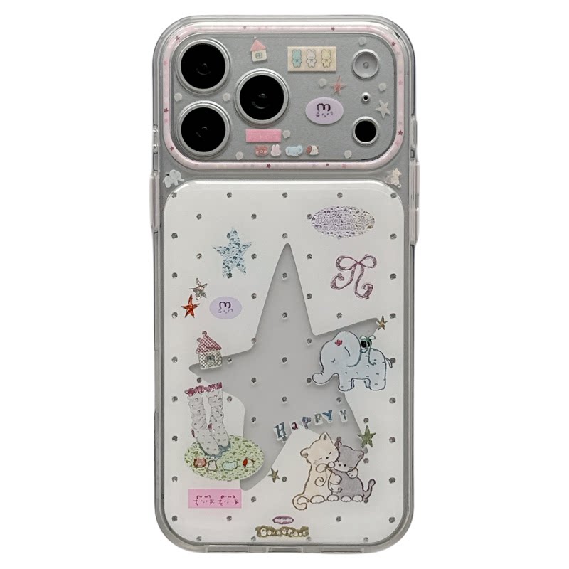 MoreRex ins风透明水钻五角星卡通小动物适用苹果18手机壳iphone17promax新款18pro全包15防摔保护套14女款16