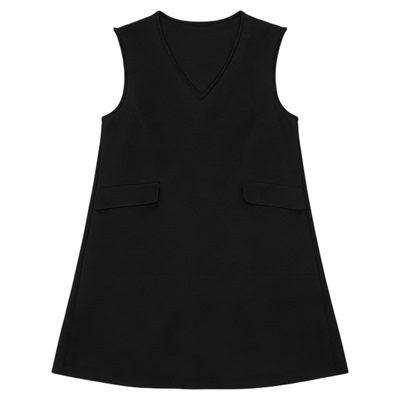 高级感黑色V领背心裙无袖毛呢裙