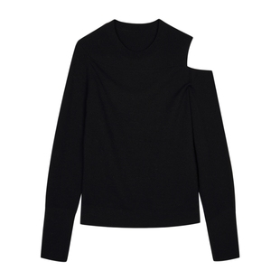 LESS巴素兰羊毛衫红色新年女镂空设计感露肩内搭针织衫2N0312930