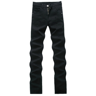 秋季加长男裤子120cm纯黑色高弹力牛仔裤男修身小直筒瘦高个长裤