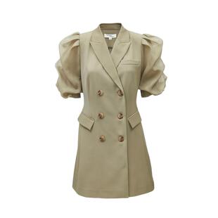 tq区绫致Vero Moda连衣裙秋冬新款泡泡袖双排扣拼接西式女士