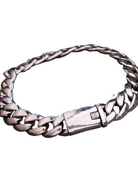 S925纯银简约朋克光身光面银手链男士韩版时尚情侣刻字泰银复古潮