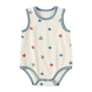 babylove婴儿背心包屁衣夏季无袖连体衣宝宝三角哈衣薄款爬服夏装