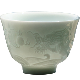 景德镇雕刻龙纹品茗杯创意陶瓷喝茶单杯影青瓷功夫茶具小茶杯家用