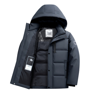 保罗高端短款羽绒服2025新款冬季加厚保暖白鹅绒连帽可拆卸外套男