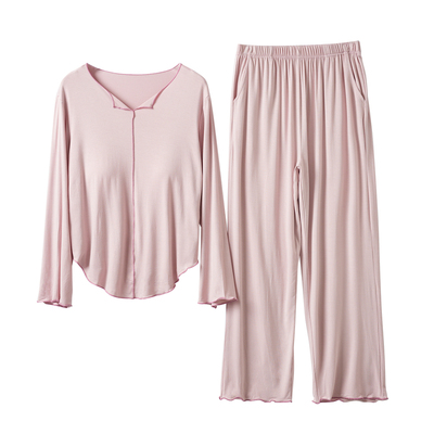 女士莫代尔带胸垫家居服套装秋款