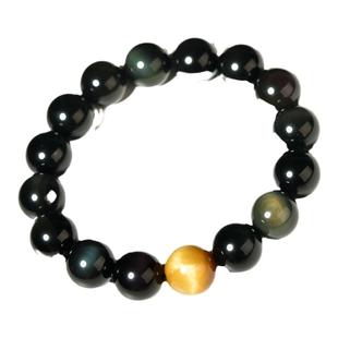 黑曜石手链男女彩眼黑耀石散珠原石金虎眼石虎睛石黄金黑曜石手串