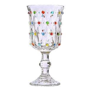 日本进口三霜玻璃杯复古波点高脚红酒杯葡萄酒酒杯送礼杯子鸡尾酒