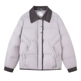 YBAI/亦白 25冬季新款时尚百搭休闲复古翻领拼接羽绒服外套上衣女